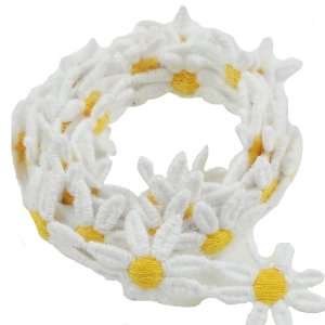   Ribbon 14016 A 1 Inch 8 Petal Venice Lace Daisy Trim, White/Yellow