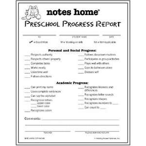  Notes Home Preschool Progress Report