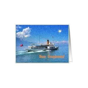 Happy birthday italian language greeting card, old cruising ship Card