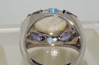   10.61CT OVAL CUT MOONSTONE,BLUE TOPAZ & IOLITE RING SIZE 8.25  
