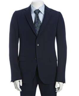 Gucci blue cotton mohair 2 button suit with flat front pants  BLUEFLY 