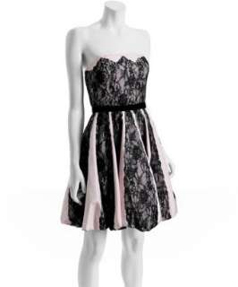 Betsey Johnson blush and black floral lace strapless dress   