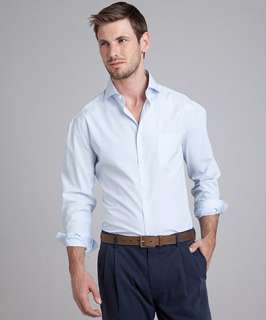 Brunello Cucinelli blue pinstripe cotton button front shirt