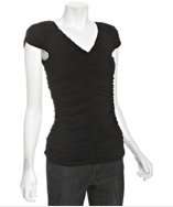 Casual Couture by Green Envelope black ruched jersey v neck top style 