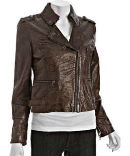 Levis Red Tab dark brown crinkled leather motorcycle jacket   