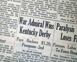 WAR ADMIRAL Kentucky Derby Horse Racing 1937 Newspaper Hindenburg 
