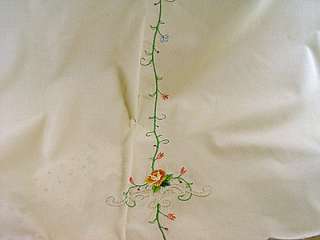 Vintage Tablecloth Oval Ecru Embroidered Roses Scalloped Edges  