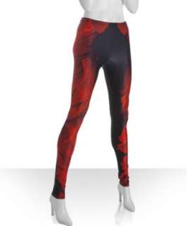 Alexander McQueen black red stretch poppy print leggings  BLUEFLY up 