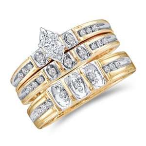 Diamond Engagement Rings Set Wedding Yellow Gold Men Ladies .25ct 