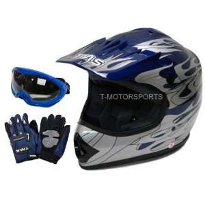 TMS Youth Blue Flame ATV Dirt Bike Motocross Helmet with Goggles and 
