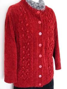 Red Knit Popcorn Knit Cardigan Sweater Top 22 24 2X Plus Charity 