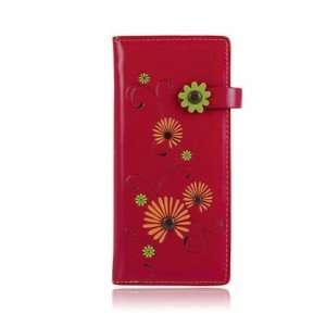  ESPE Mums Red Flowers Large Long Clutch Wallet Coin Card 