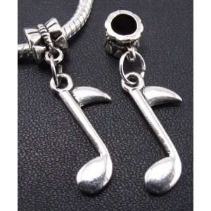  Silver Note Dangle Charm Bead for Bracelet or Necklace 
