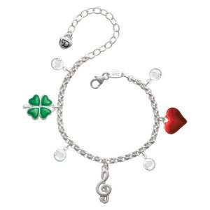  Silver Clef Note  Love & Luck Charm Bracelet with Clear 
