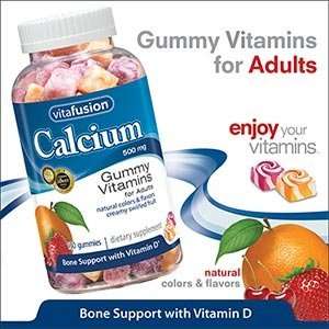  mg with Vitamin D3, Bone Support, Gummy VItamins for Adults, Natural 