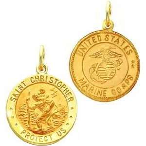   14K Gold Reversible US Marine Corps Saint Christopher Pendant Jewelry