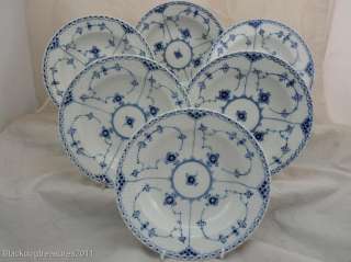 6x Royal Copenhagen blue fluted half lace soup plates   1/566  