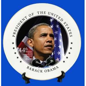 President Obama Collectors Plate   8 White Gold Trimmed Ceramic with 