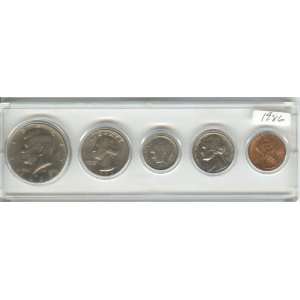   COIN SET, 5 COINS HALF DOLLAR, QUARTER, DIME, NICKEL, AND CENT