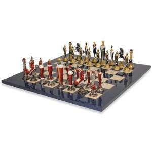  Hand Painted Chess Set & Blue Chess Board Package Toys & Games