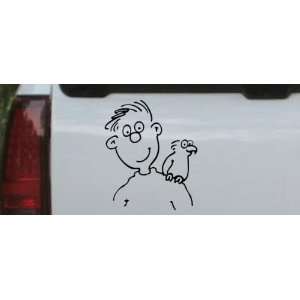 Black 26in X 21.7in    Man with his Parakeet Cartoons Car Window Wall 