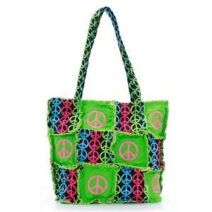  Multi Peace Sign Patchwork Bag (Lime): Everything Else