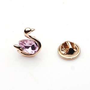 com Swan Pattern Golden and Pink Rhinestone Crystal Brooch Breast Pin 