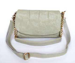 100% Real Leather Lady Silver Grey Handbag Evening Bag  