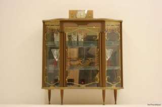 Nice Small Teak & Glass 1950s China Cabinet   Pink Flowers  