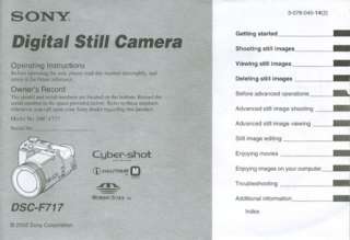 Sony DSC F717 Digital Still Camera Instruction Manual Original 