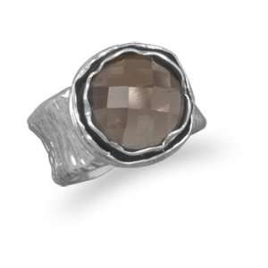  Faceted Smoky Quartz Ring with Textured Band   New 
