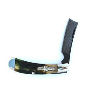   Ltd 3inch Green Stag Damascus Razor Folding Knives