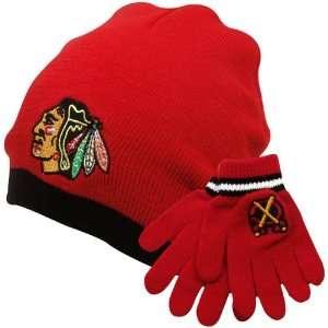  NHL Reebok Chicago Blackhawks Toddler Beanie & Gloves Set 