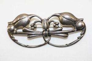 ART NOUVEAU Sterling Silver Tulip Floral Pin Brooch  