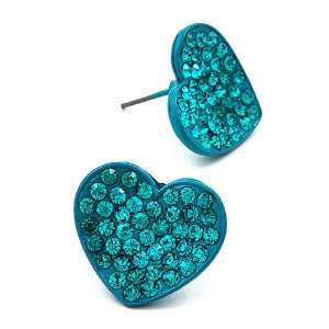  Beautiful Blue Rhinestone Heart Button Fashion Earrings Jewelry