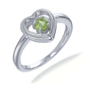 4MM Natural Peridot Heart Shape Ring In Sterling Silver 1/4 CT In Size 