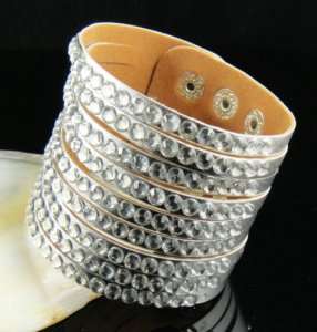 Silver tone Leather Fashion Jewelry Bangle Bracelet p33  