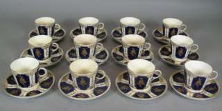 19th C. French Cobalt & Gold Tea Cups 12 Sets c. 1850  