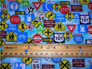 New Traffic Stop Road Signs Street Light Fabric BTY  