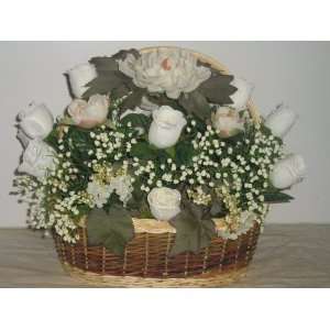  White Rose and Gardenia Silk Flower Basket