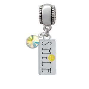 Smile with Smiley Face Rectangle European Charm Bead Hanger with AB 