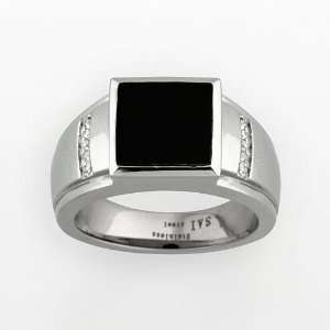  Stainless Steel Onyx and Diamond Accent Band Ring Jewelry