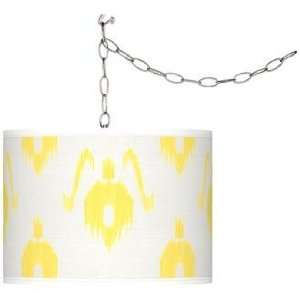 Swag Style Yellow Ikat Giclee Shade Plug In Chandelier