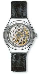  Swatch Swiss Skeleton Automatic Leather Mens Watch 