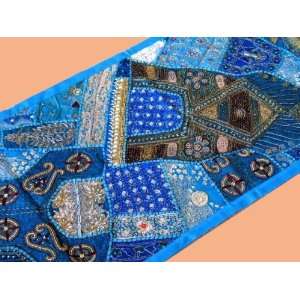  BLUE BEADED ANTIQUE TABLE RUNNER WALL HANGING DECOR