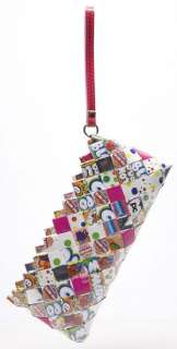 Nahui Ollin Candy Wrapper Bags w Leather Trim Clutch Wristlet Handbag 