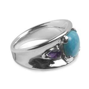    Sterling Silver Sleeping Beauty Turquoise Amethyst Ring: Jewelry