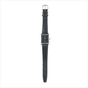  New Black Leather Emboss Band Watch Eye Catchingly Offset 