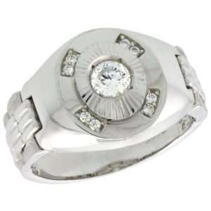  Sterling Silver Mens Watch Band Style Ring w/ CZ Stones 