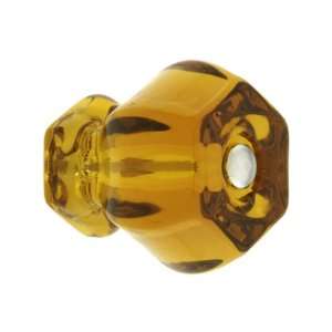  Large Hexagonal Amber Glass Cabinet Knob With Nickel Bolt 